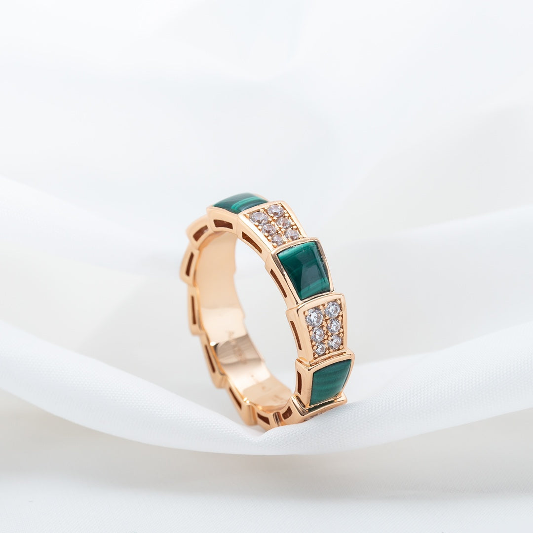 [Eterna Jewels]SERPENTI RING PINK GOLD MALACHITE DIAMOND PAVED 4MM