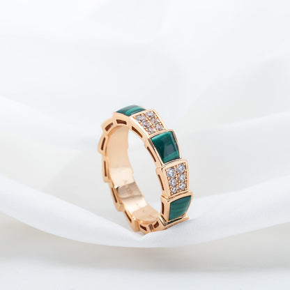 [Eterna Jewels]SERPENTI RING PINK GOLD MALACHITE DIAMOND PAVED 4MM