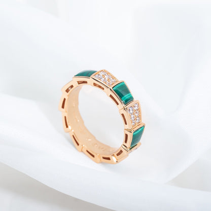 [Eterna Jewels]SERPENTI RING PINK GOLD MALACHITE DIAMOND PAVED 4MM