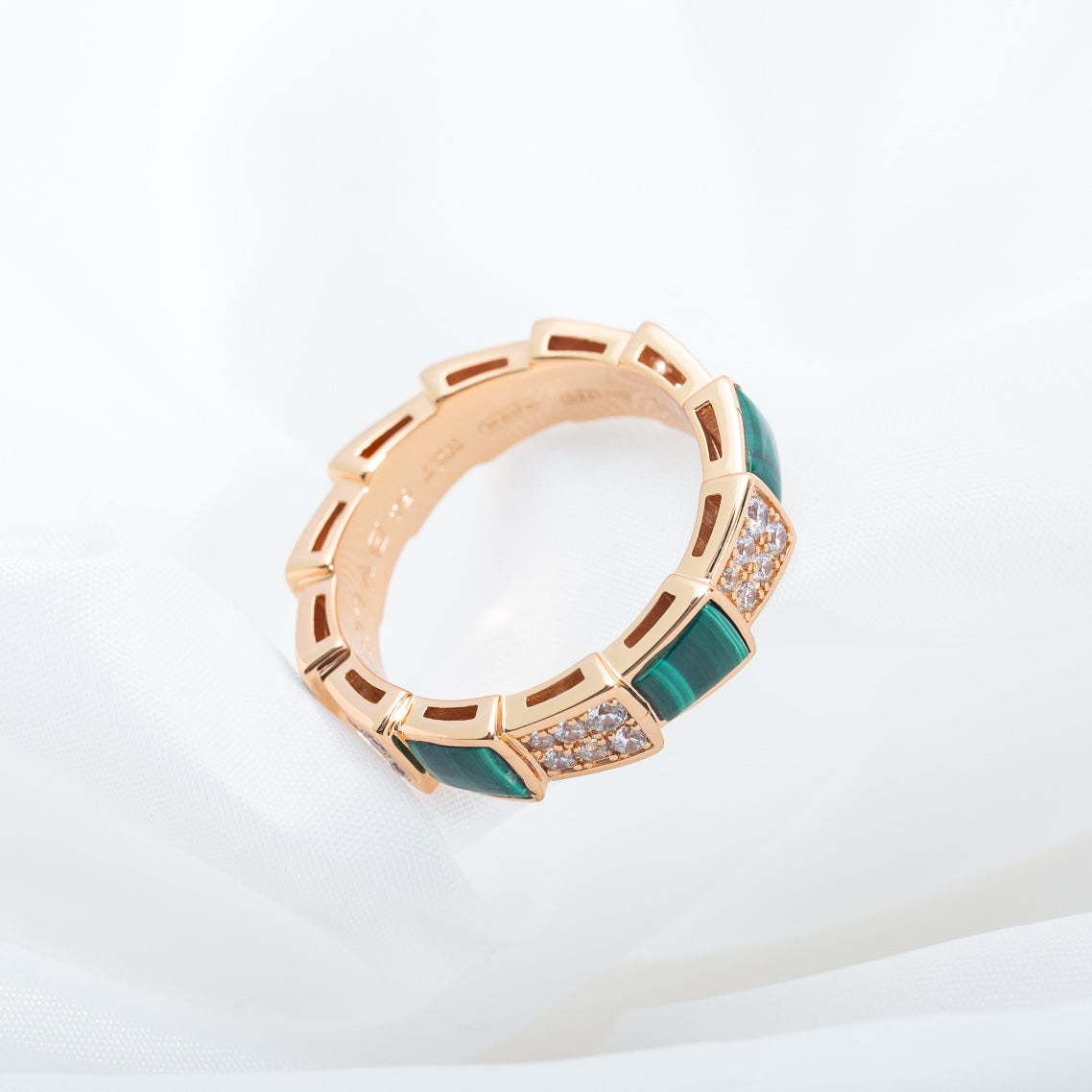 [Eterna Jewels]SERPENTI RING PINK GOLD MALACHITE DIAMOND PAVED 4MM