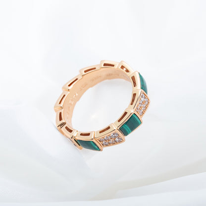 [Eterna Jewels]SERPENTI RING PINK GOLD MALACHITE DIAMOND PAVED 4MM