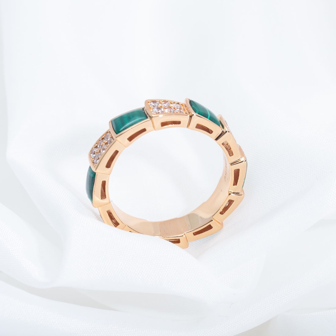 [Eterna Jewels]SERPENTI RING PINK GOLD MALACHITE DIAMOND PAVED 4MM