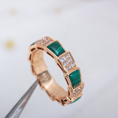 [Eterna Jewels]SERPENTI RING PINK GOLD MALACHITE DIAMOND PAVED 4MM