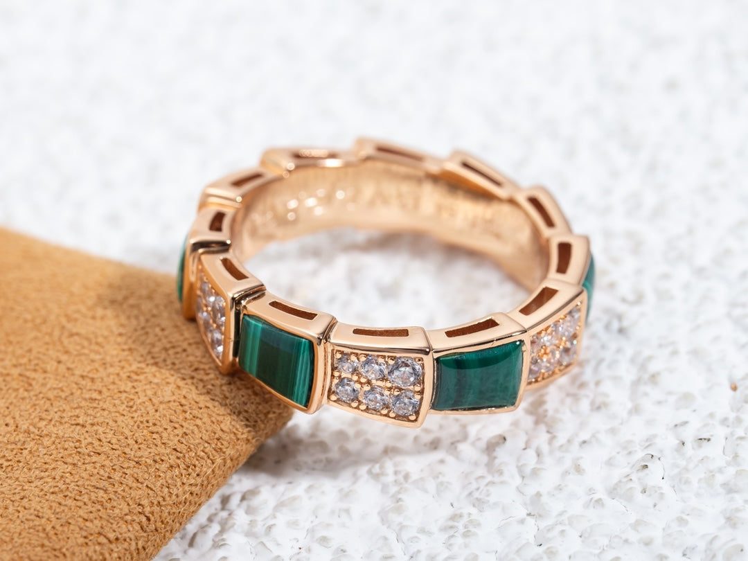 [Eterna Jewels]SERPENTI RING PINK GOLD MALACHITE DIAMOND PAVED 4MM