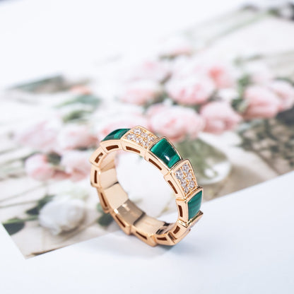 [Eterna Jewels]SERPENTI RING PINK GOLD MALACHITE DIAMOND PAVED 4MM