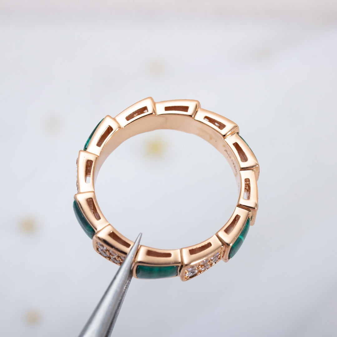 [Eterna Jewels]SERPENTI RING PINK GOLD MALACHITE DIAMOND PAVED 4MM