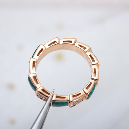 [Eterna Jewels]SERPENTI RING PINK GOLD MALACHITE DIAMOND PAVED 4MM