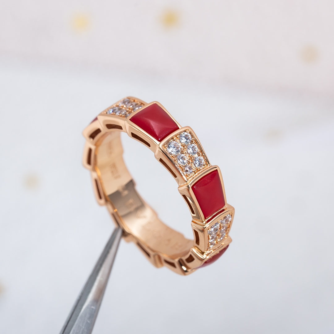 [Eterna Jewels]SERPENTI RING PINK GOLD CARNELIAN DIAMOND PAVED 4MM