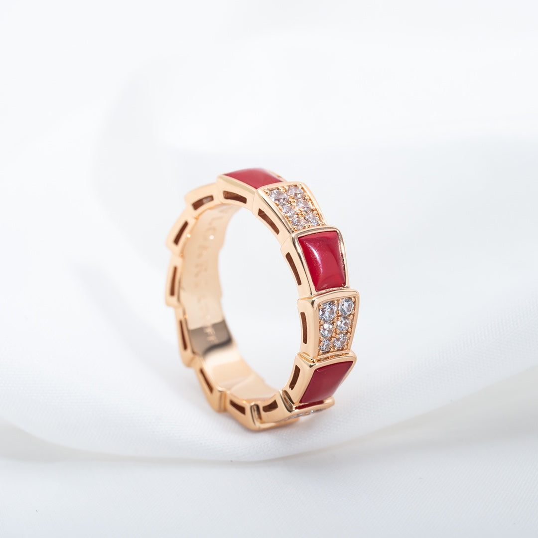[Eterna Jewels]SERPENTI RING PINK GOLD CARNELIAN DIAMOND PAVED 4MM