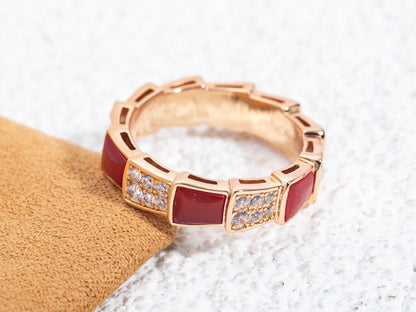 [Eterna Jewels]SERPENTI RING PINK GOLD CARNELIAN DIAMOND PAVED 4MM