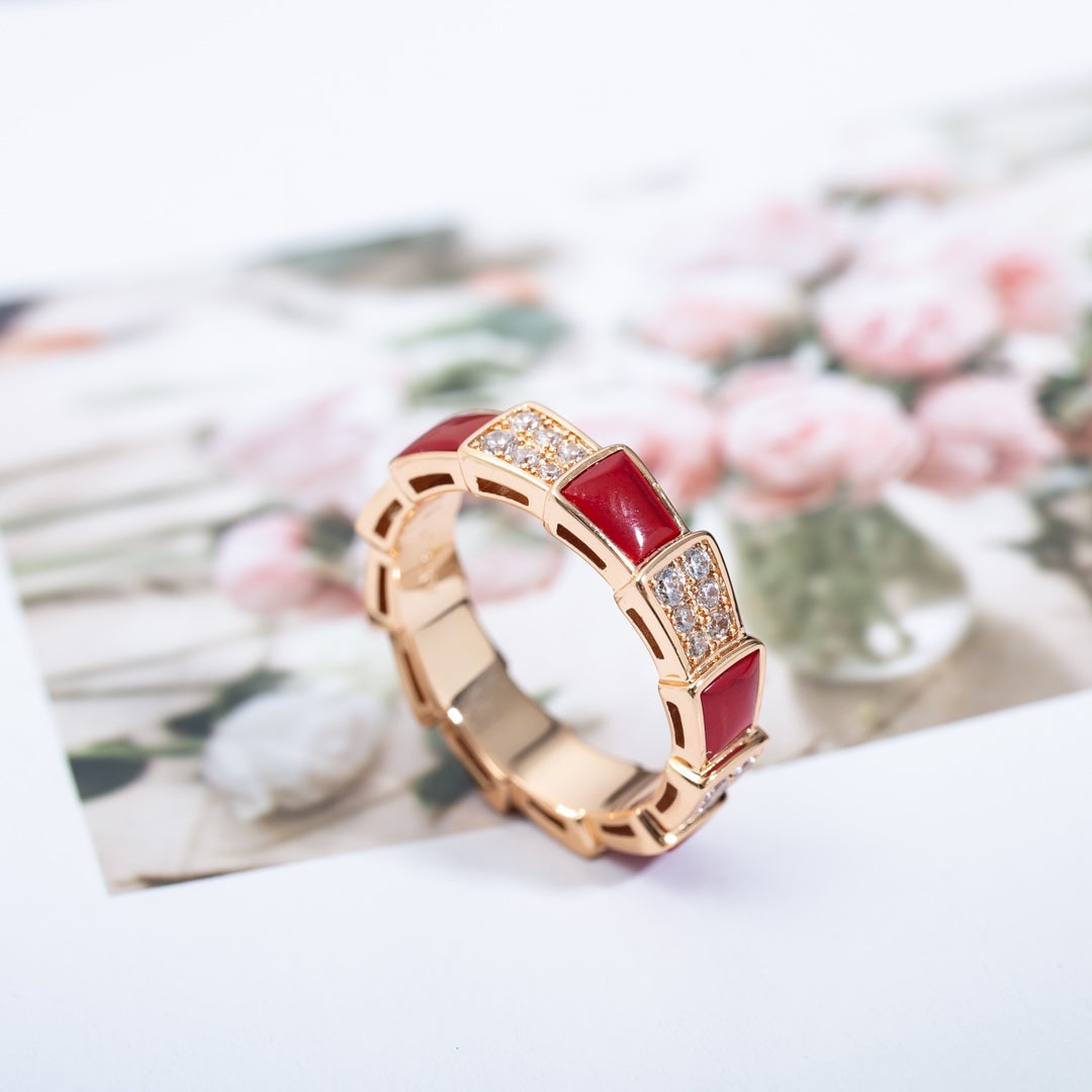 [Eterna Jewels]SERPENTI RING PINK GOLD CARNELIAN DIAMOND PAVED 4MM
