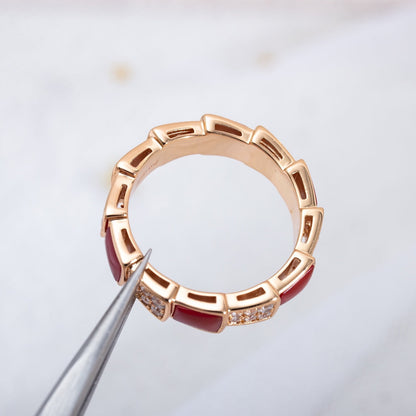 [Eterna Jewels]SERPENTI RING PINK GOLD CARNELIAN DIAMOND PAVED 4MM