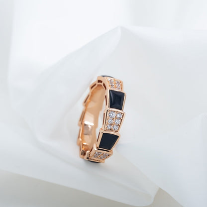 [Eterna Jewels]SERPENTI RING PINK GOLD BLACK MOP DIAMOND PAVED 4MM