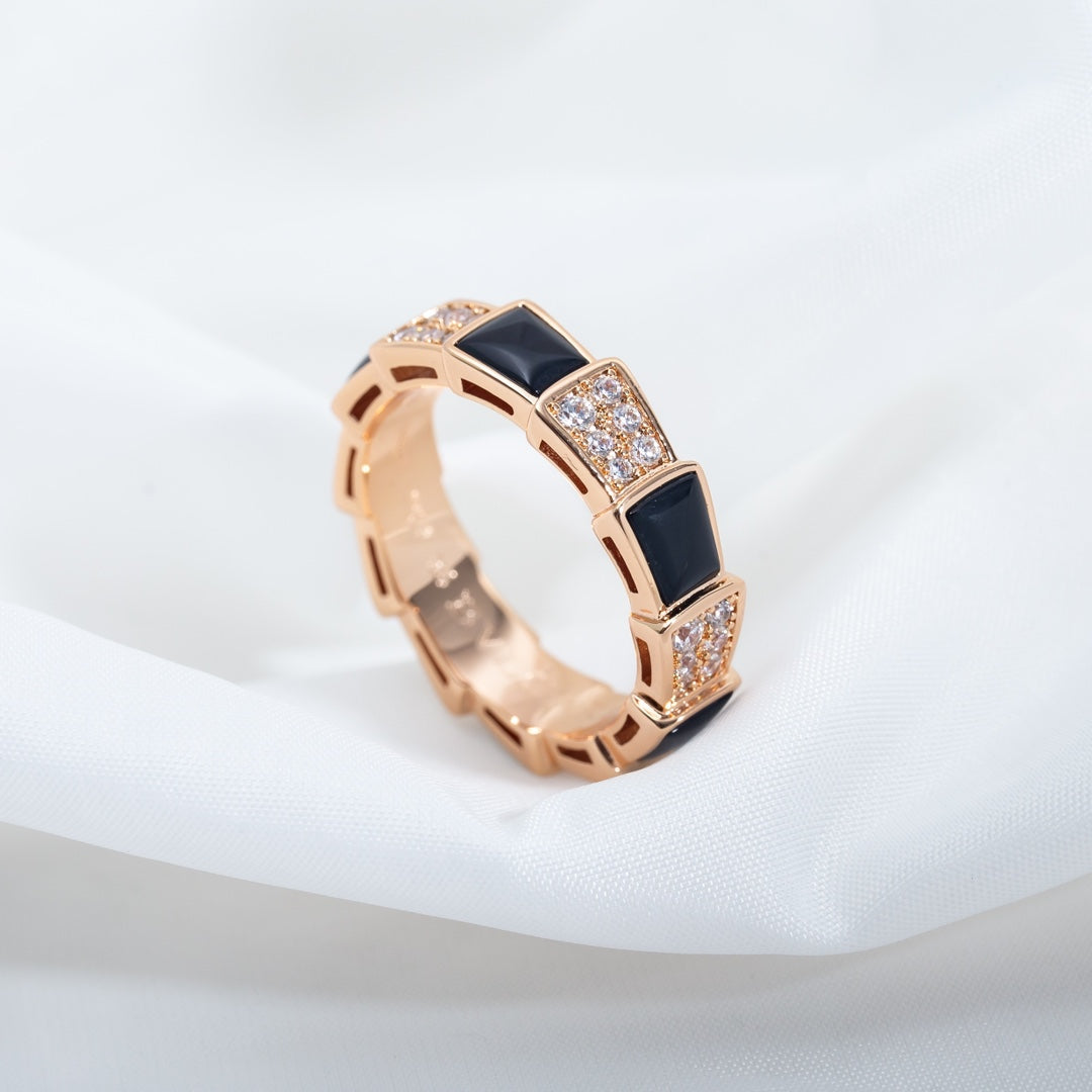 [Eterna Jewels]SERPENTI RING PINK GOLD BLACK MOP DIAMOND PAVED 4MM