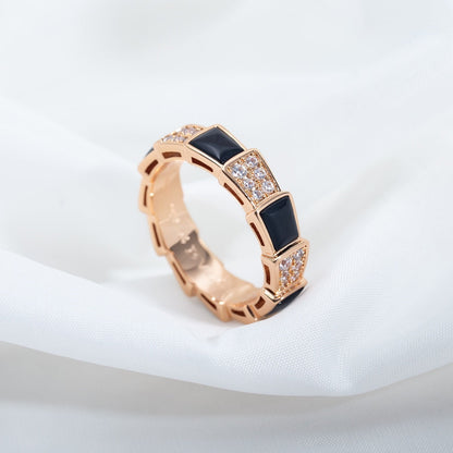 [Eterna Jewels]SERPENTI RING PINK GOLD BLACK MOP DIAMOND PAVED 4MM