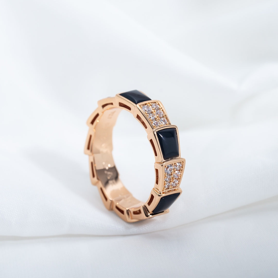 [Eterna Jewels]SERPENTI RING PINK GOLD BLACK MOP DIAMOND PAVED 4MM