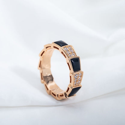 [Eterna Jewels]SERPENTI RING PINK GOLD BLACK MOP DIAMOND PAVED 4MM