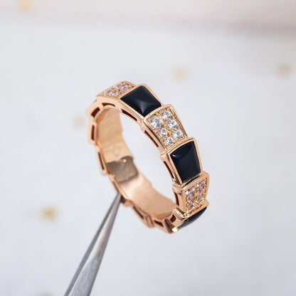 [Eterna Jewels]SERPENTI RING PINK GOLD BLACK MOP DIAMOND PAVED 4MM