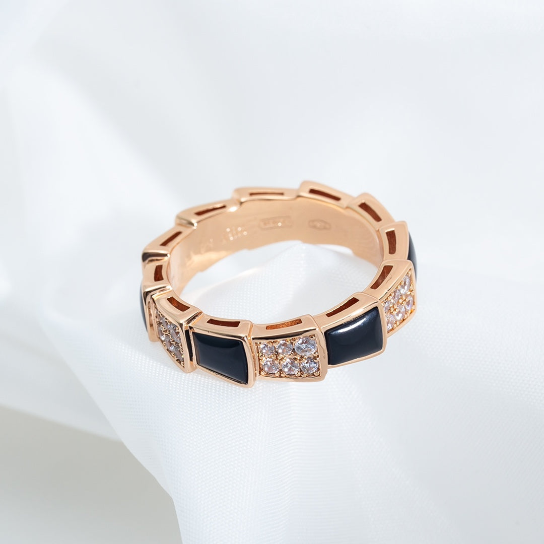 [Eterna Jewels]SERPENTI RING PINK GOLD BLACK MOP DIAMOND PAVED 4MM