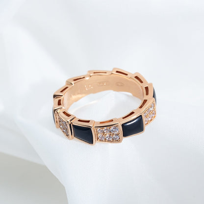 [Eterna Jewels]SERPENTI RING PINK GOLD BLACK MOP DIAMOND PAVED 4MM