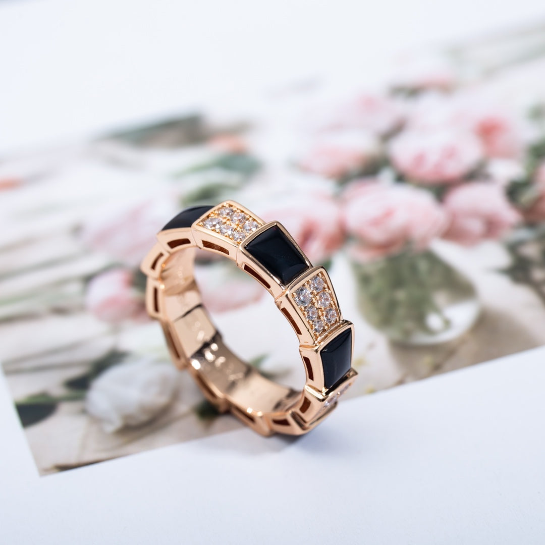 [Eterna Jewels]SERPENTI RING PINK GOLD BLACK MOP DIAMOND PAVED 4MM