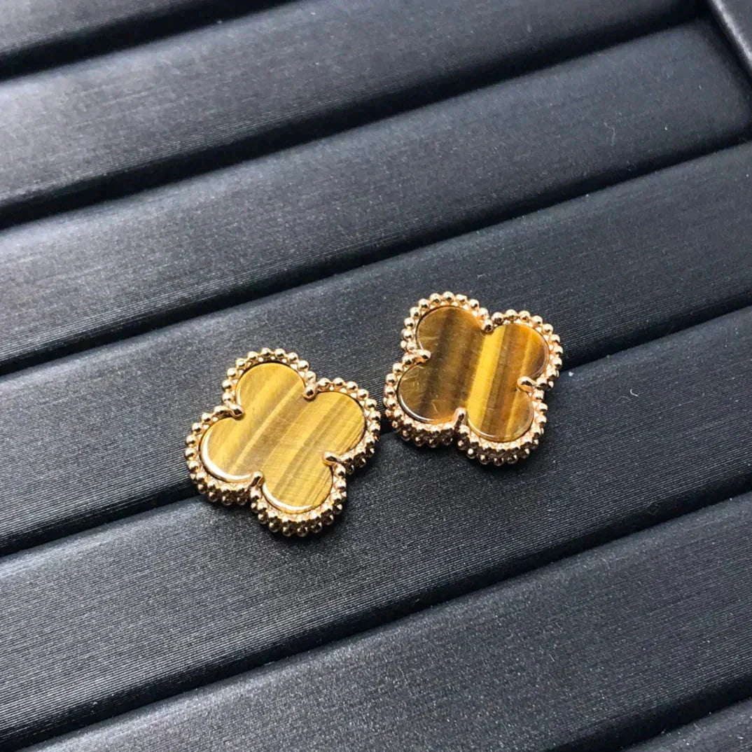 [Eterna Jewels]CLOVER MEDIUM 1 MOTIFS TIGER EYE EARRINGS