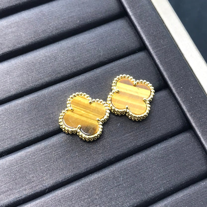 [Eterna Jewels]CLOVER MEDIUM 1 MOTIFS TIGER EYE EARRINGS
