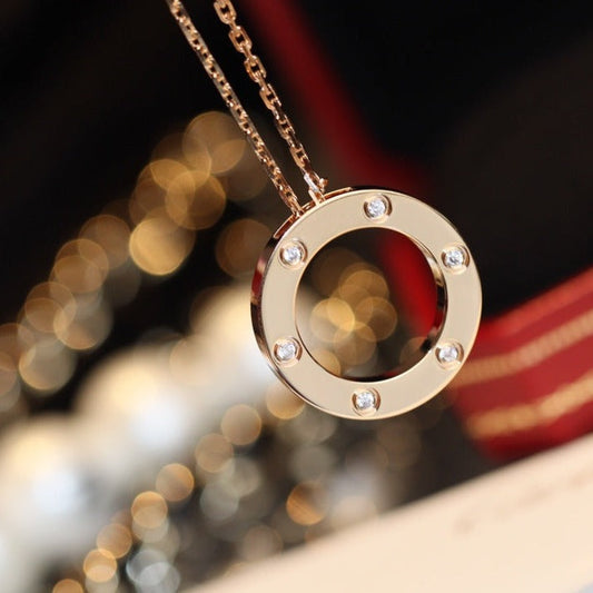 [Eterna Jewels]LOVE NECKLACE 16MM 6 DIAMONDS PINK GOLD
