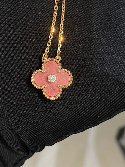 [Eterna Jewels]CLOVER 15MM DIAMOND RHODONITE NECKLACE