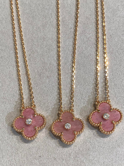 [Eterna Jewels]CLOVER 15MM DIAMOND RHODONITE NECKLACE
