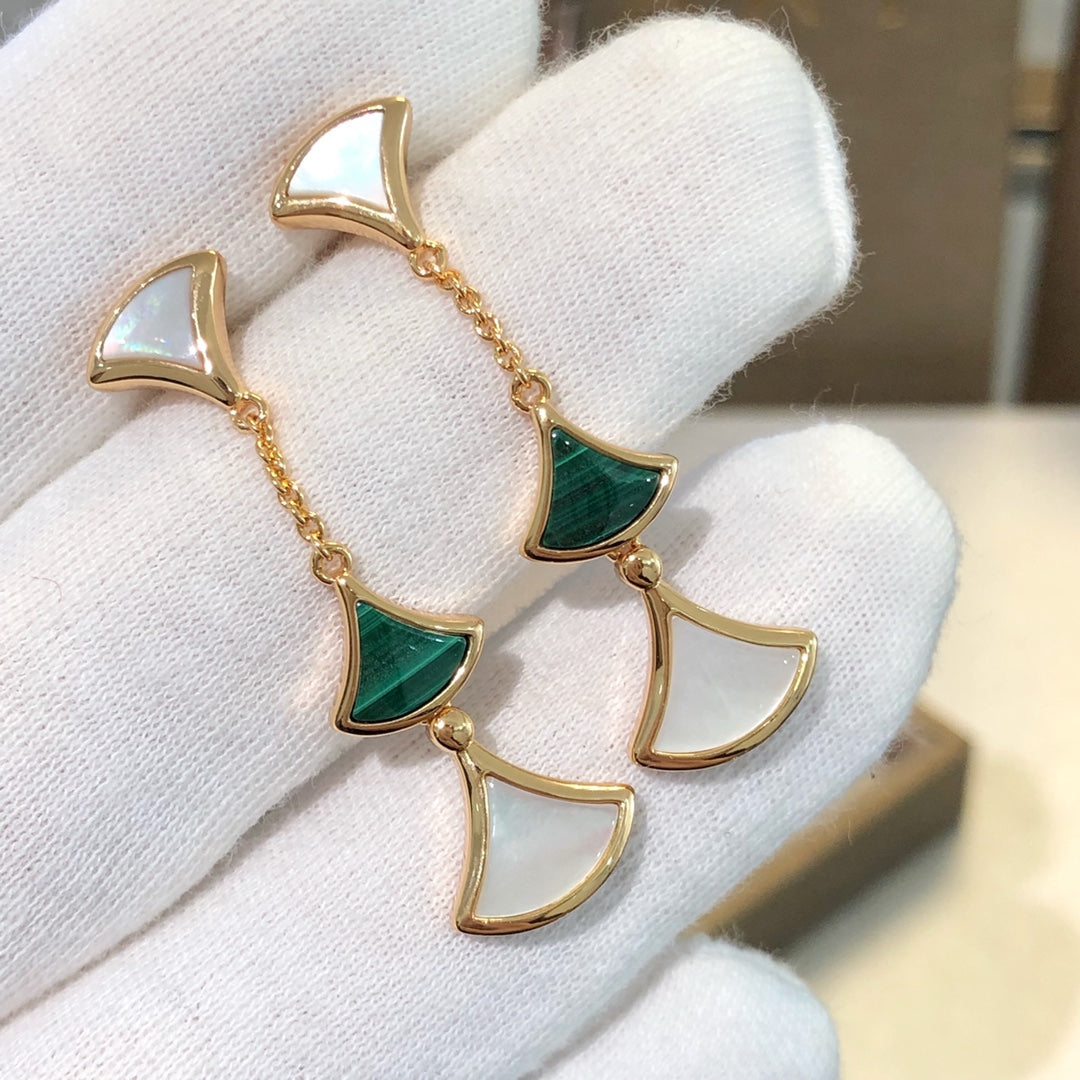 [Eterna Jewels]DREAM EARRINGS 3 MOTIFS MALACHITE MOP PINK GOLD