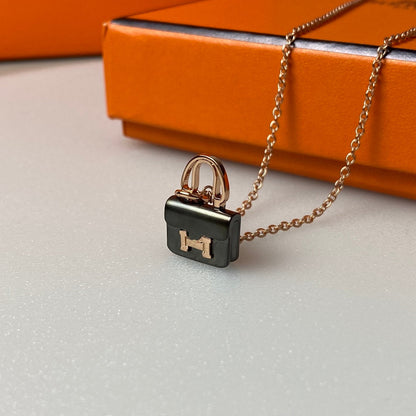 [Eterna Jewels]CONSTANCE BLACK PEDANT PINK GOLD NECKLACE