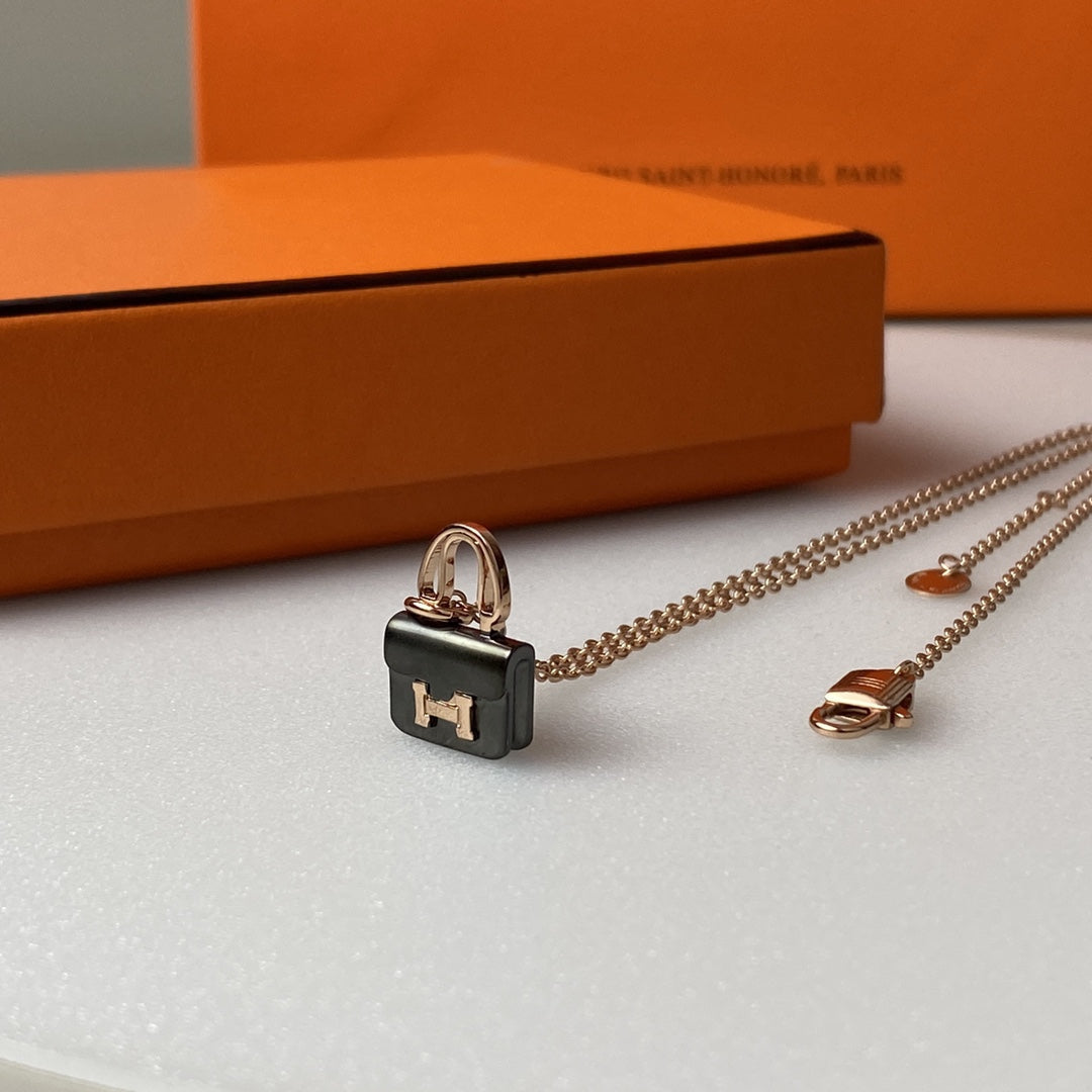 [Eterna Jewels]CONSTANCE BLACK PEDANT PINK GOLD NECKLACE