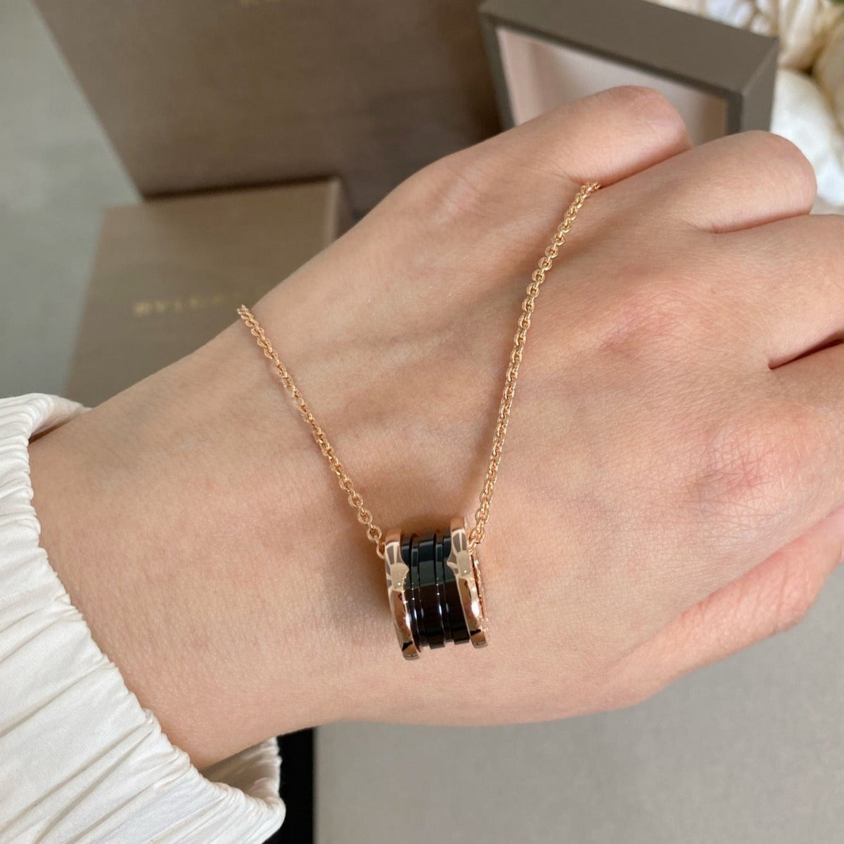 [Eterna Jewels]ZERO 1 BLACK CERAMIC PINK GOLD NECKLACE