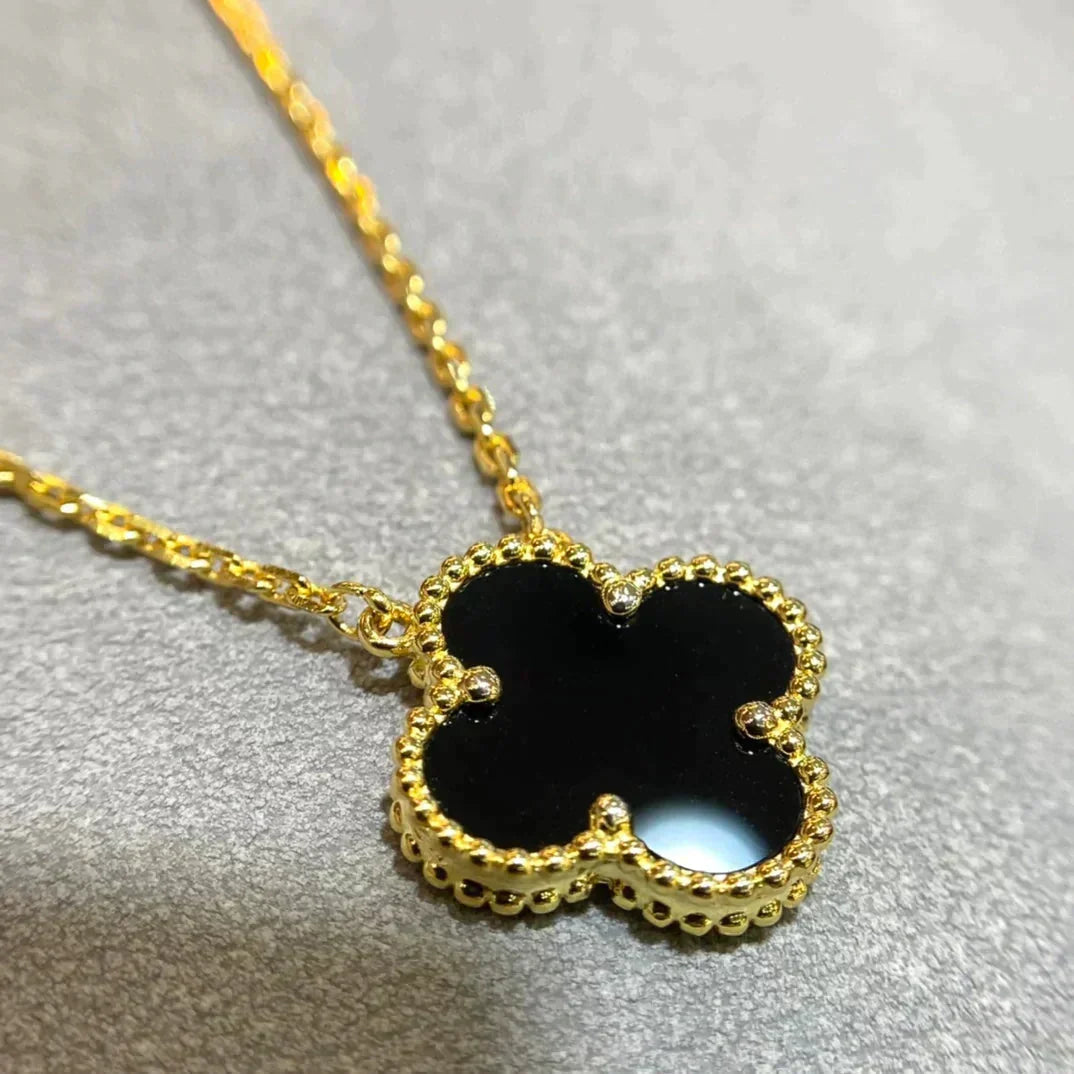 [Eterna Jewels]CLOVER 15MM BLACK ONYX SINGLE FLOWER NECKLACE