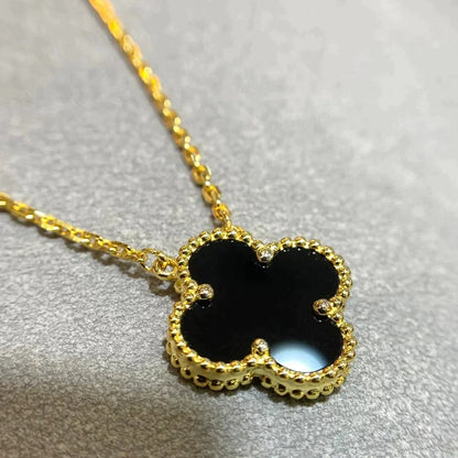 [Eterna Jewels]CLOVER 15MM BLACK ONYX SINGLE FLOWER NECKLACE
