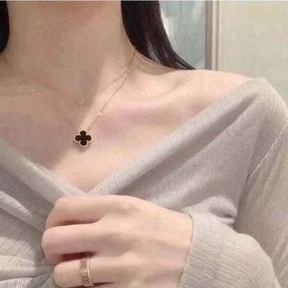 [Eterna Jewels]CLOVER 15MM BLACK ONYX SINGLE FLOWER NECKLACE