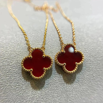 [Eterna Jewels]CLOVER 15MM CARNELIAN SINGLE FLOWER NECKLACE