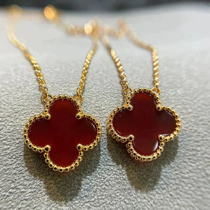 [Eterna Jewels]CLOVER 15MM CARNELIAN SINGLE FLOWER NECKLACE
