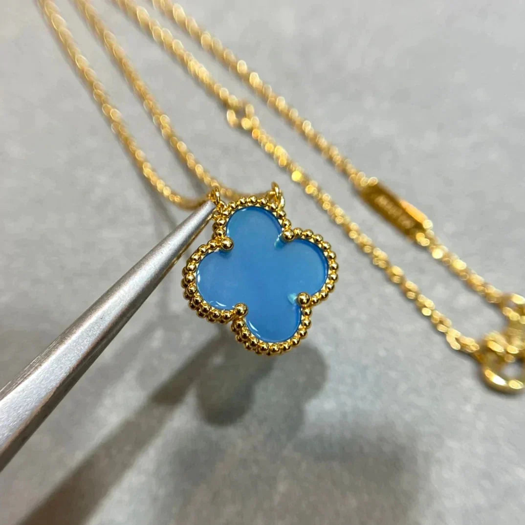 [Eterna Jewels]CLOVER 15MM BLUE AGATE NECKLACE