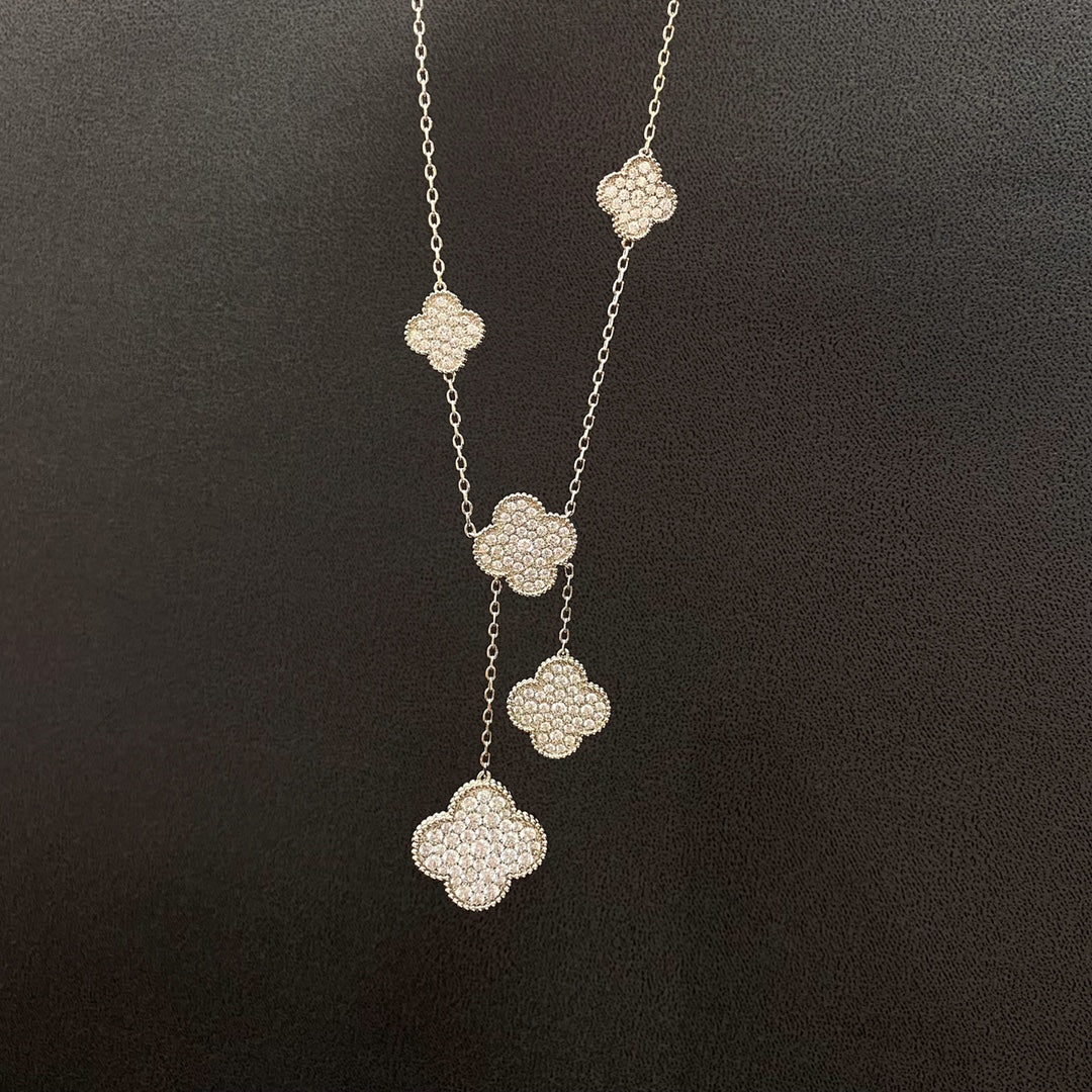 [Eterna Jewels]CLOVER 5 MOTIFS SILVER DIAMONDS NECKLACE