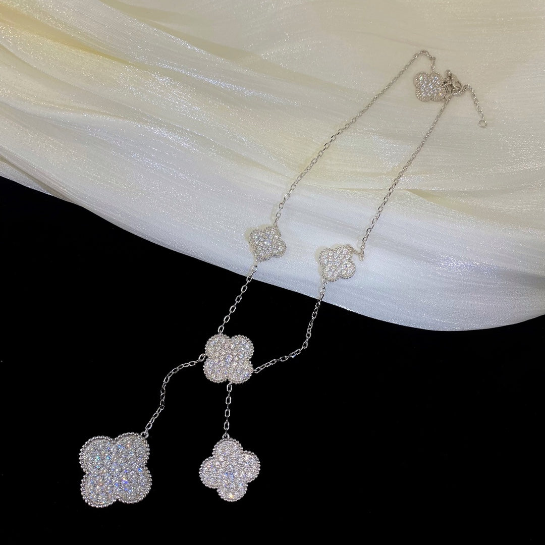 [Eterna Jewels]CLOVER 5 MOTIFS SILVER DIAMONDS NECKLACE