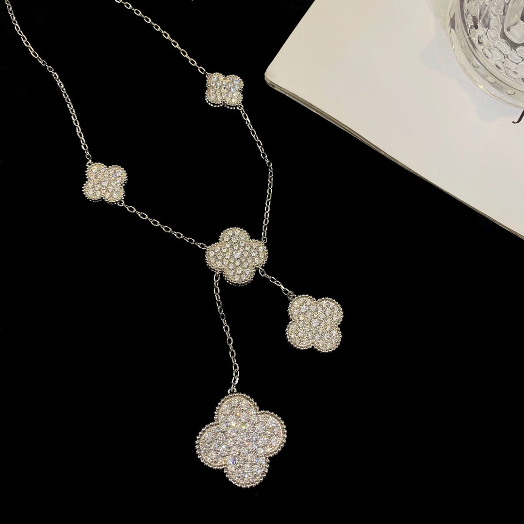 [Eterna Jewels]CLOVER 5 MOTIFS SILVER DIAMONDS NECKLACE