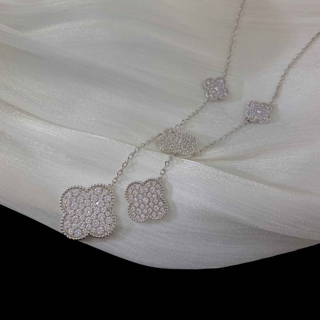 [Eterna Jewels]CLOVER 5 MOTIFS SILVER DIAMONDS NECKLACE