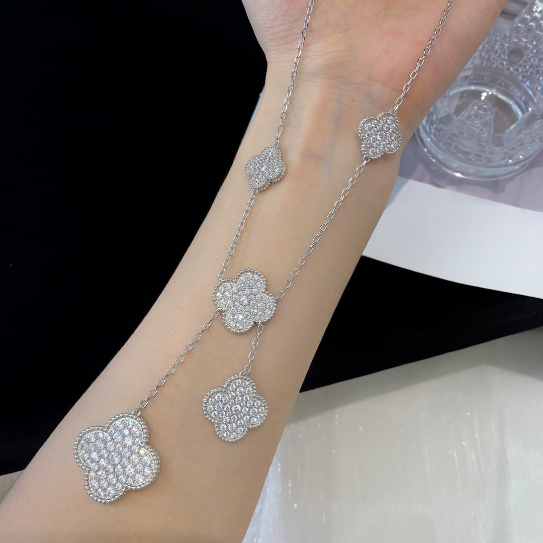 [Eterna Jewels]CLOVER 5 MOTIFS SILVER DIAMONDS NECKLACE