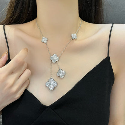 [Eterna Jewels]CLOVER 5 MOTIFS SILVER DIAMONDS NECKLACE