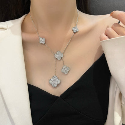 [Eterna Jewels]CLOVER 5 MOTIFS SILVER DIAMONDS NECKLACE