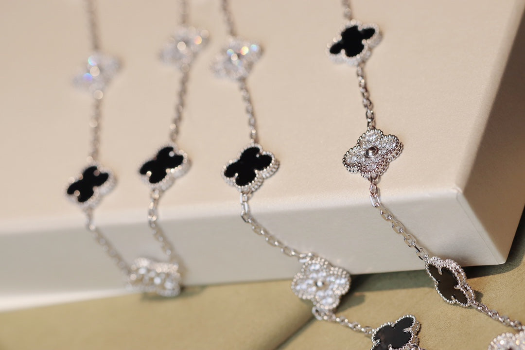 [Eterna Jewels]CLOVER 20 MOTIFS ONYX DIAMOND SILVER