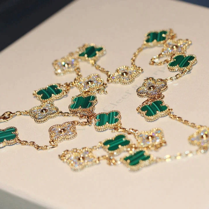 [Eterna Jewels]CLOVER 20 MOTIFS MALACHITE DIAMOND NECKLACE