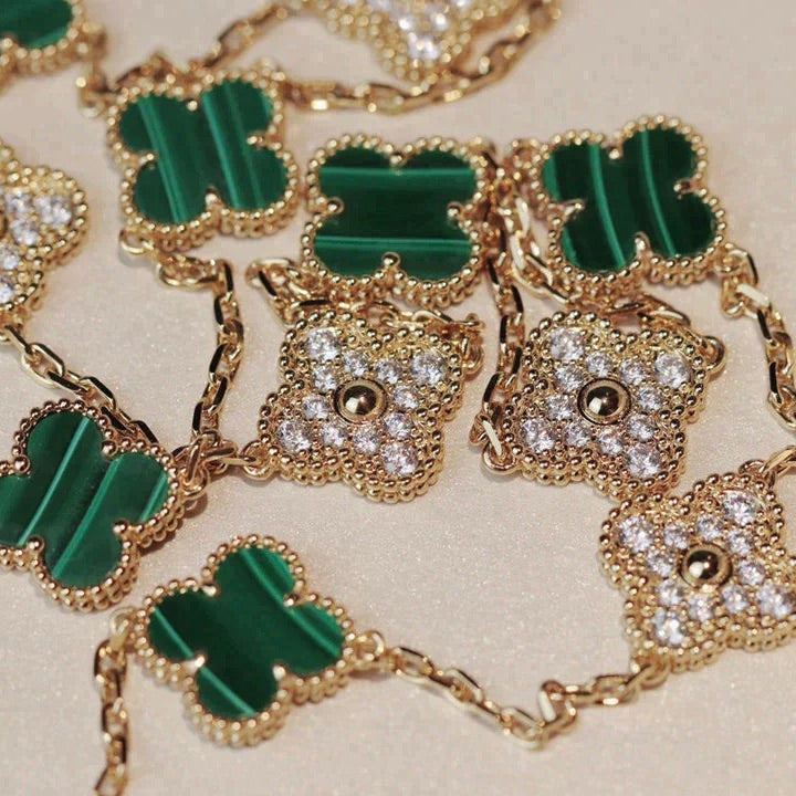 [Eterna Jewels]CLOVER 20 MOTIFS MALACHITE DIAMOND NECKLACE